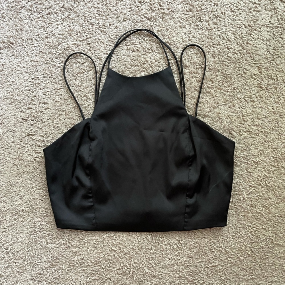Black satin crop top